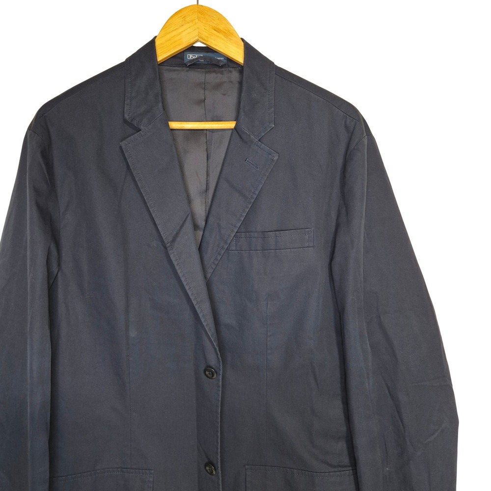 Polo Ralph Lauren Blazer Mens Large Navy Blue Cotton Two Button Sport Coat